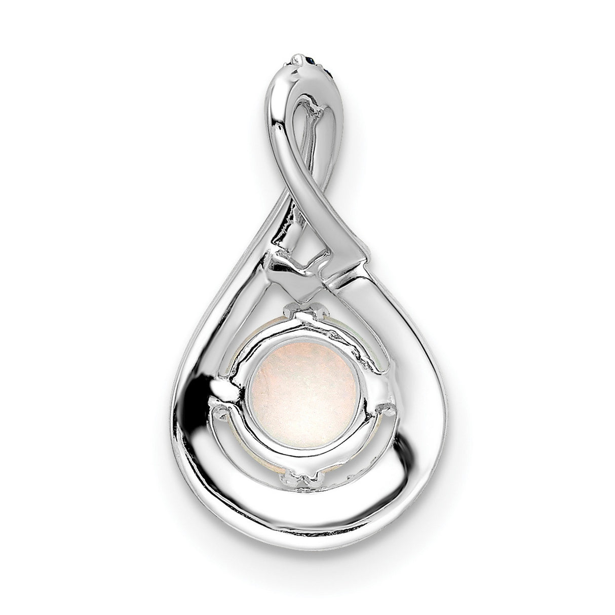 14k White Gold Teardrop Pendant with Opal Center, Blue Topaz Accents, Infinity Style