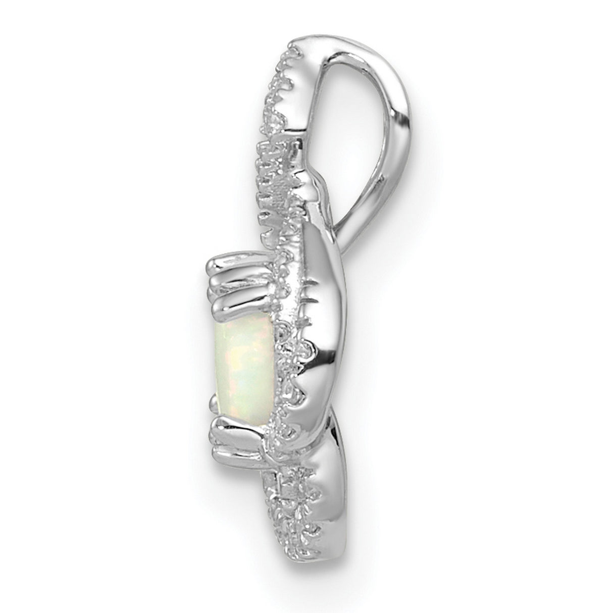 14k White Gold Pendant with Opal and Diamond, Teardrop Filigree Halo Design for Women