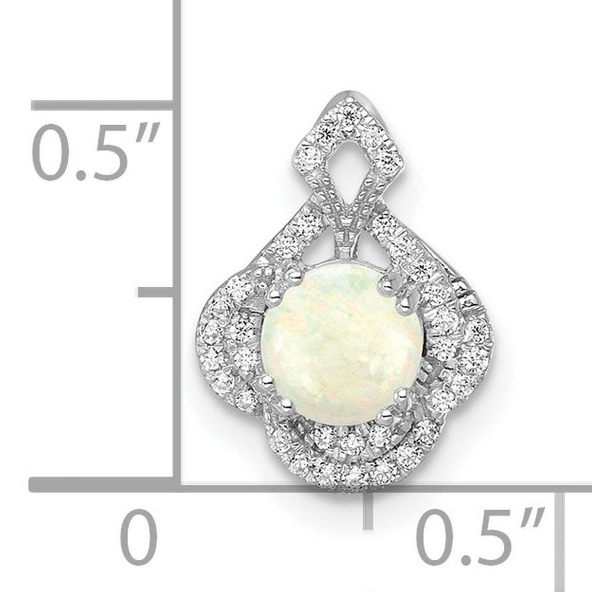 14k White Gold Pendant with Opal and Diamond, Teardrop Filigree Halo Design for Women