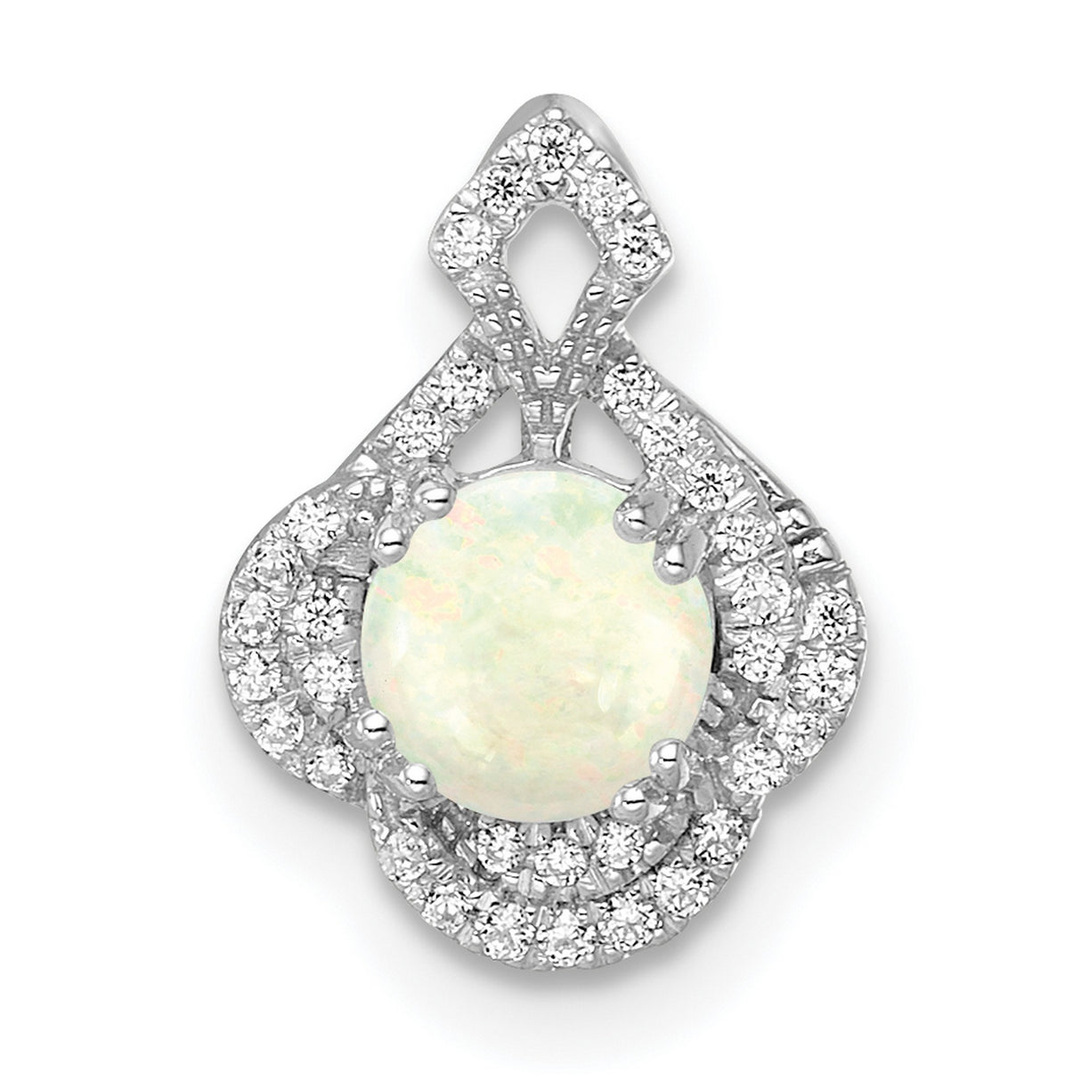 14k White Gold Pendant with Opal and Diamond, Teardrop Filigree Halo Design for Women