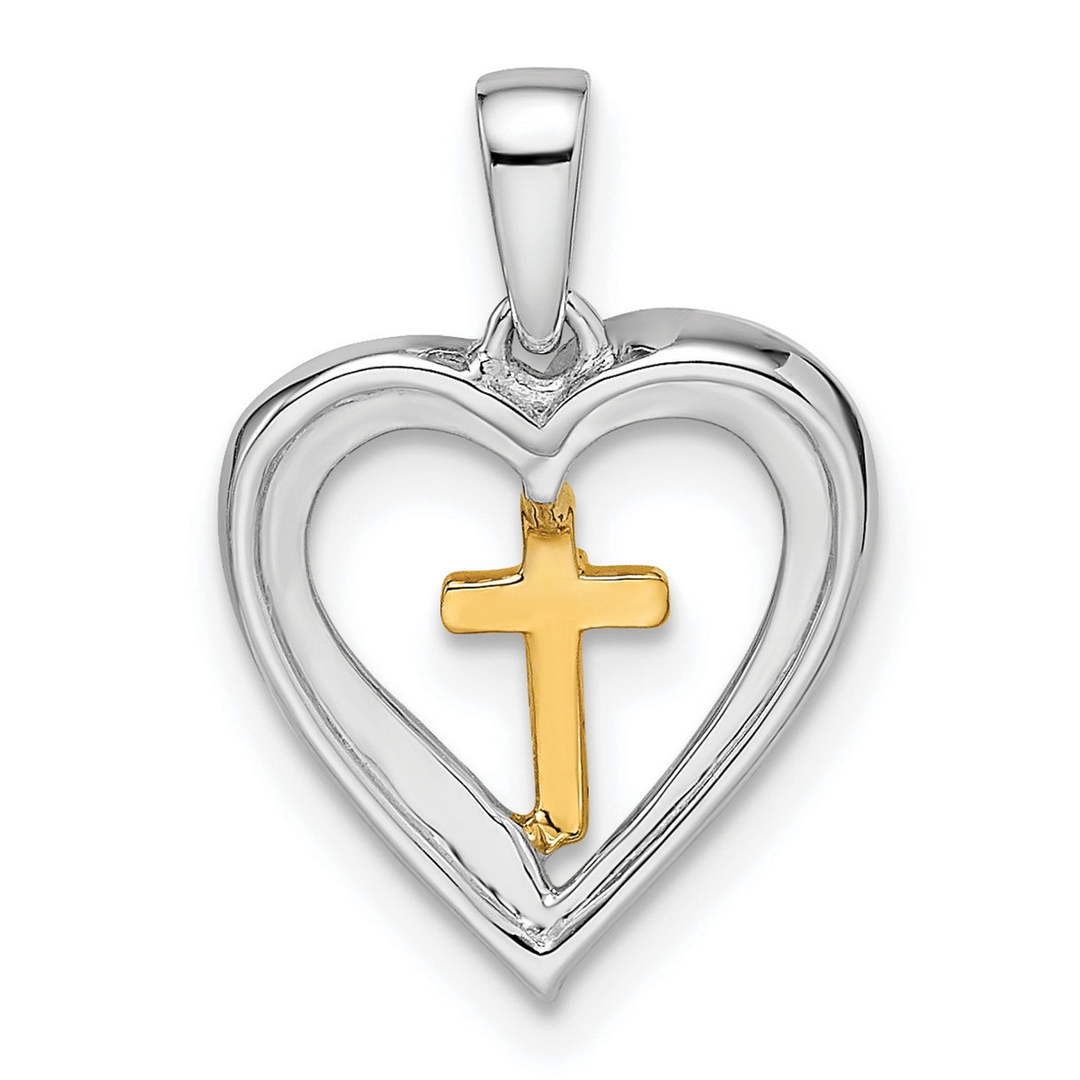 14k Multi-Tone Gold Cross Pendant with Diamond Accent, Beveled Religious Charm