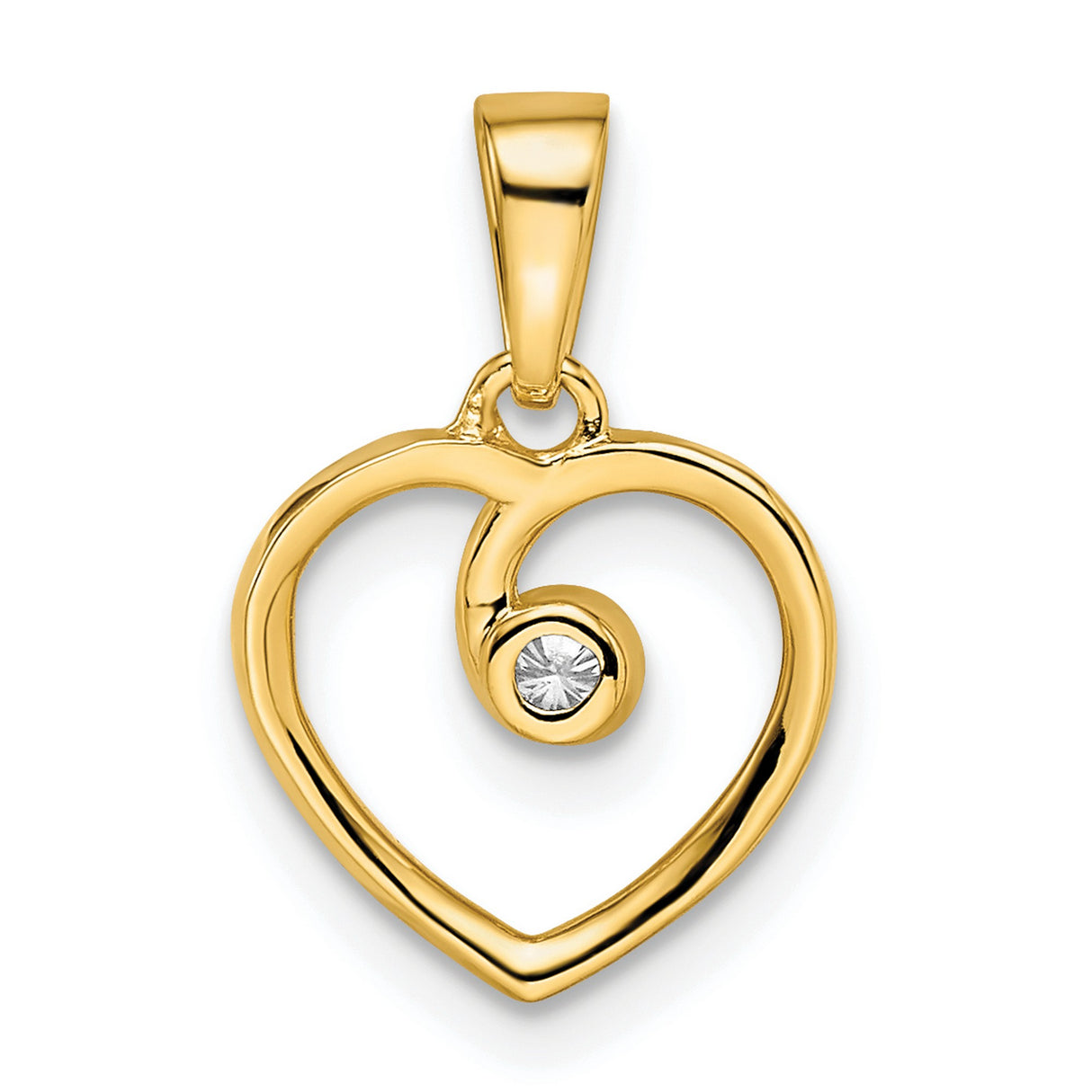 14k Yellow Gold Heart Pendant with Diamond Accent and Open Swirl Design for Women