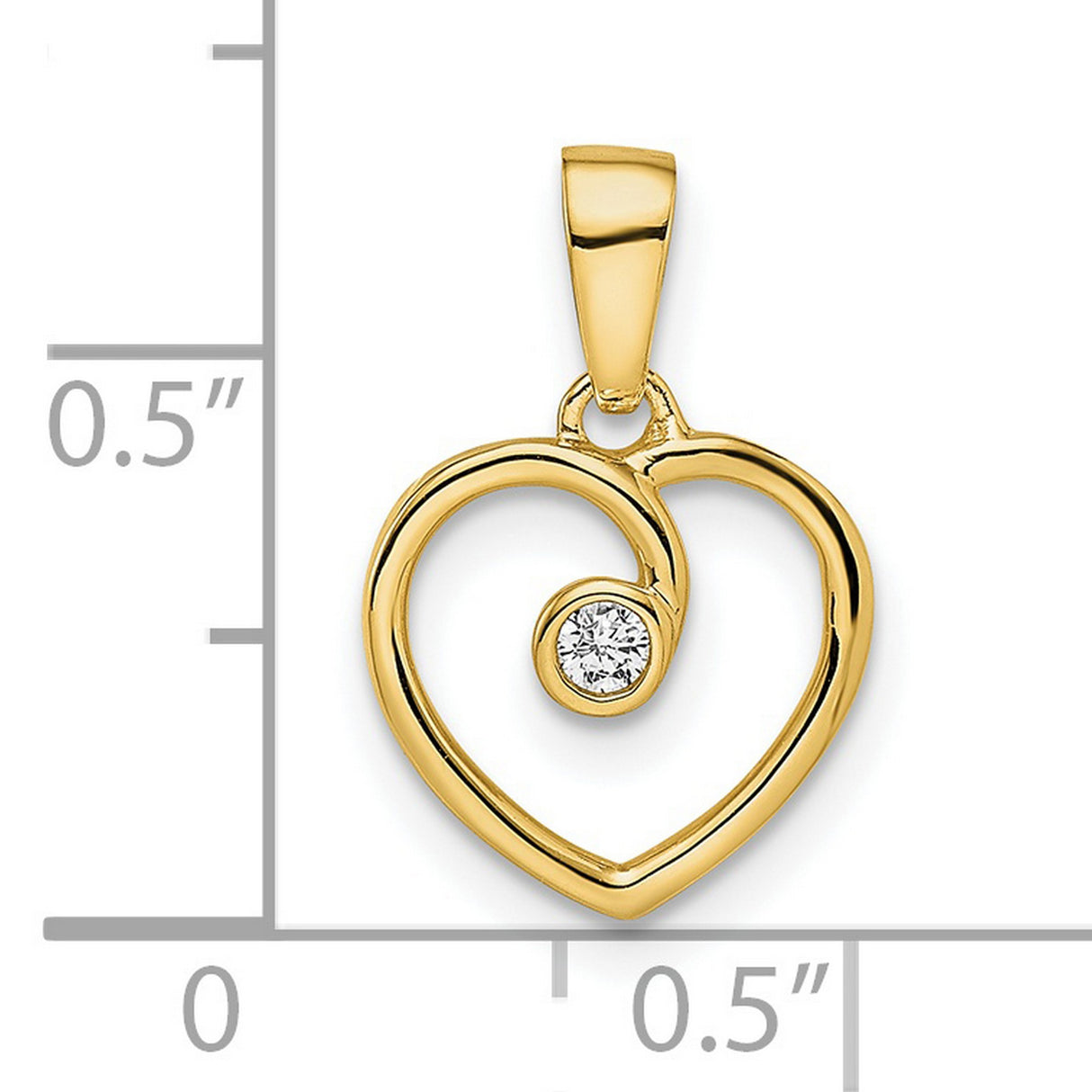 14k Yellow Gold Heart Pendant with Diamond Accent and Open Swirl Design for Women
