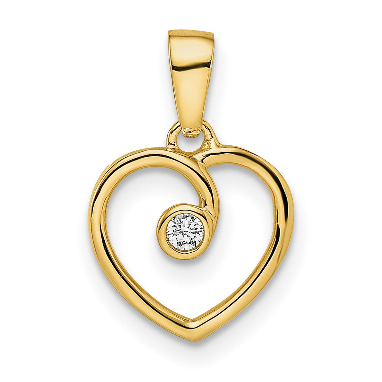 14k Yellow Gold Heart Pendant with Diamond Accent and Open Swirl Design for Women