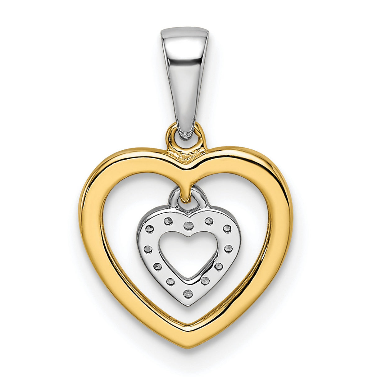 14k Two-Tone Gold Heart Pendant with Diamond Accents, Double Heart Design for Women