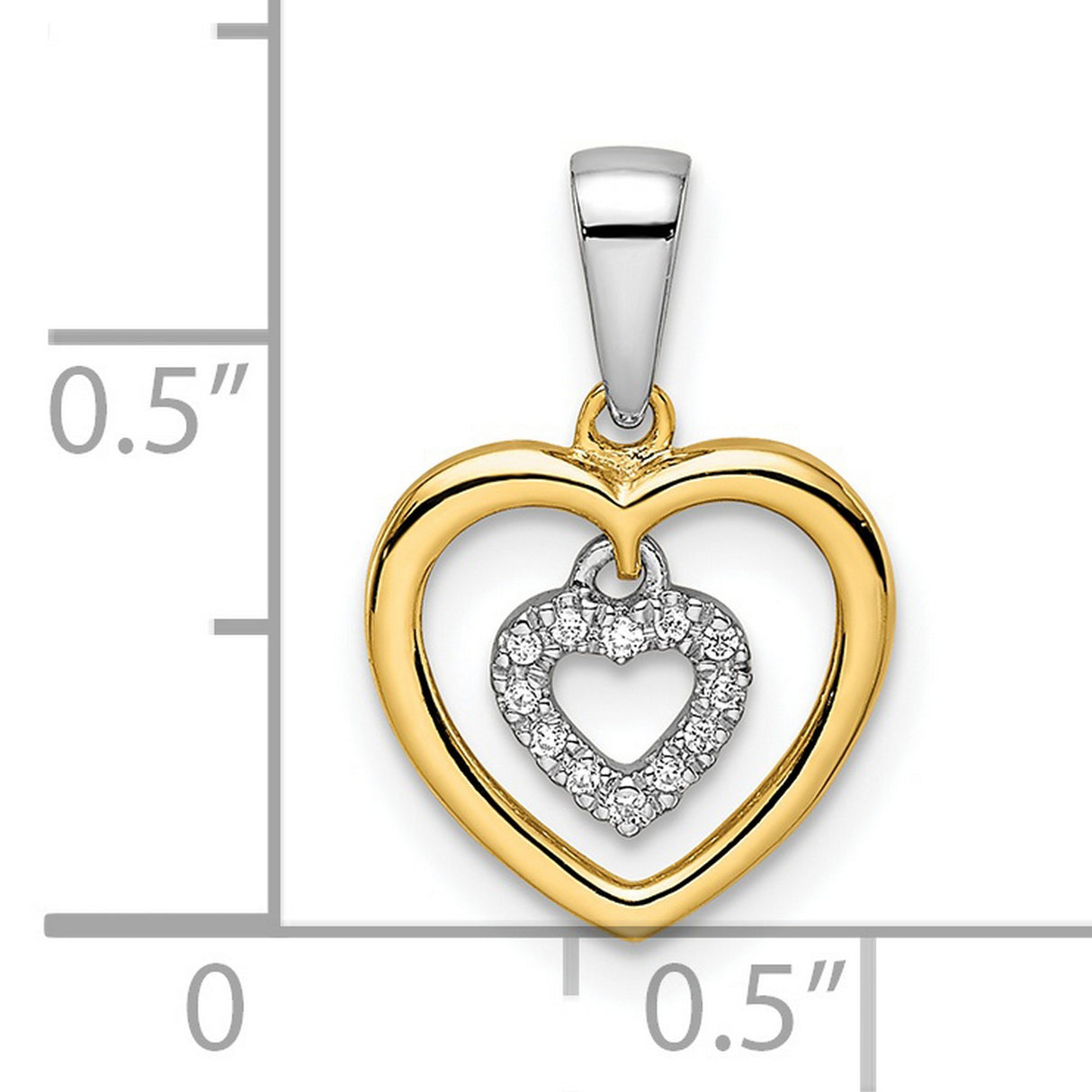14k Two-Tone Gold Heart Pendant with Diamond Accents, Double Heart Design for Women