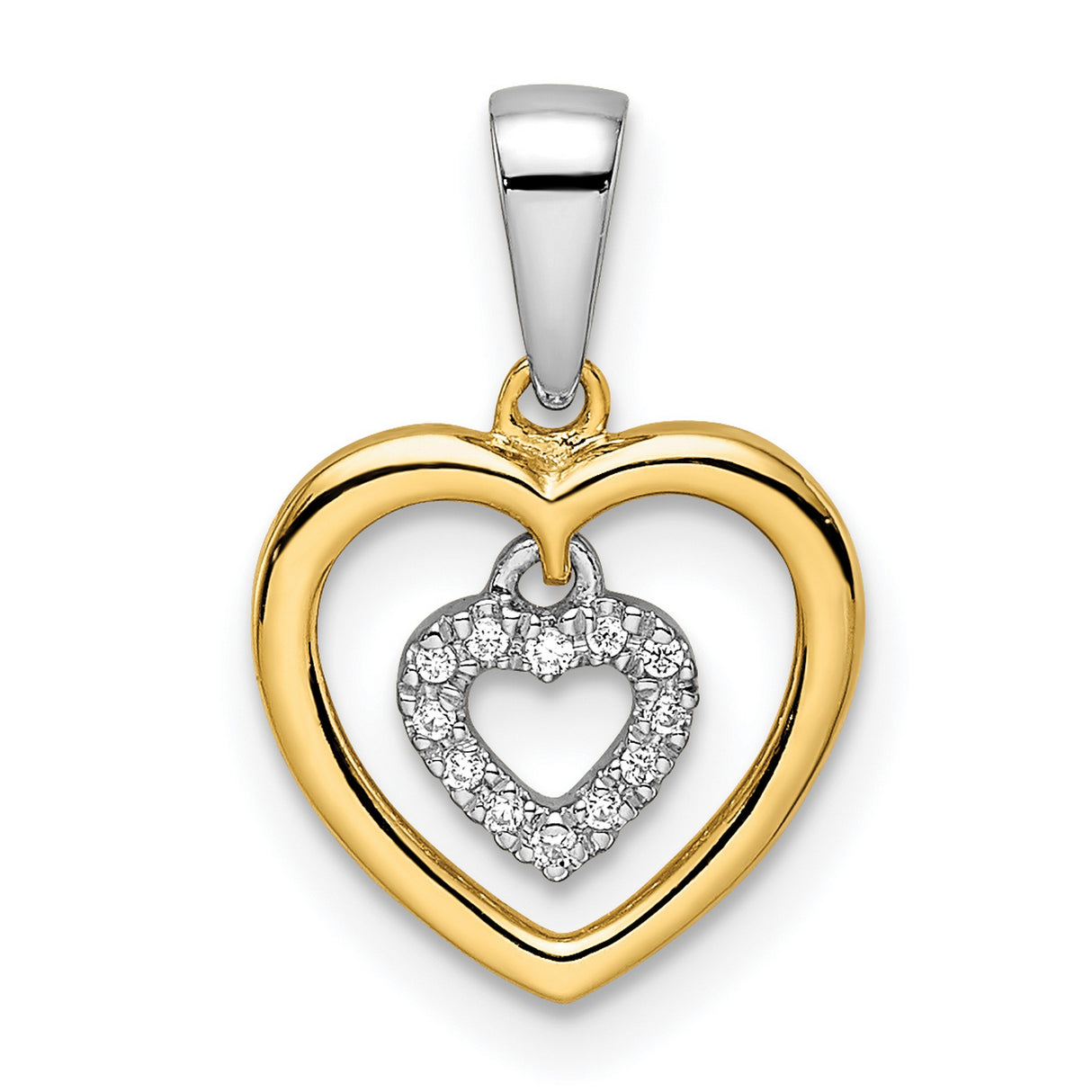 14k Two-Tone Gold Heart Pendant with Diamond Accents, Double Heart Design for Women