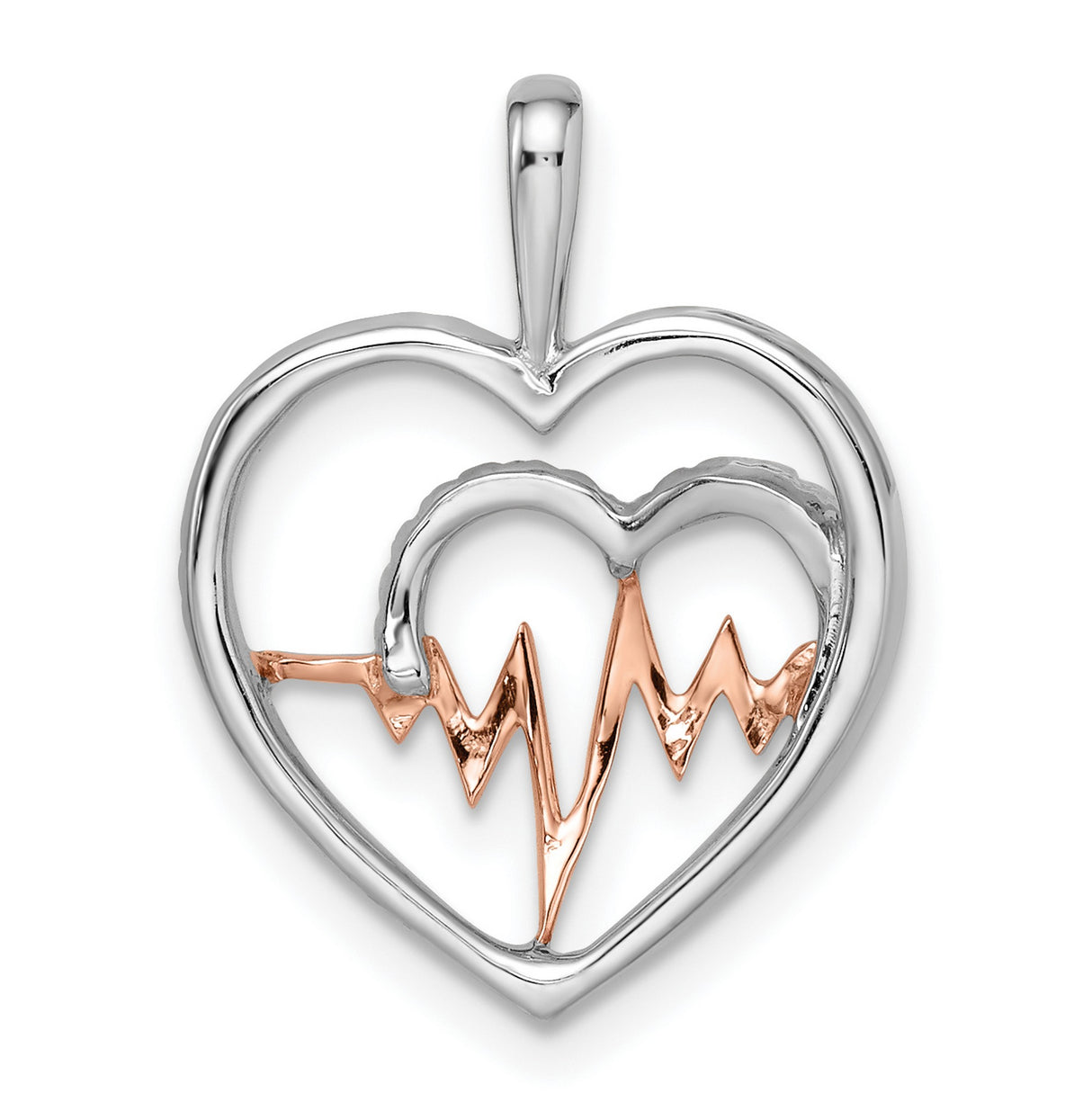14k Two-Tone Gold Heart Pendant with Diamond Accent, Rose Gold Heartbeat Design