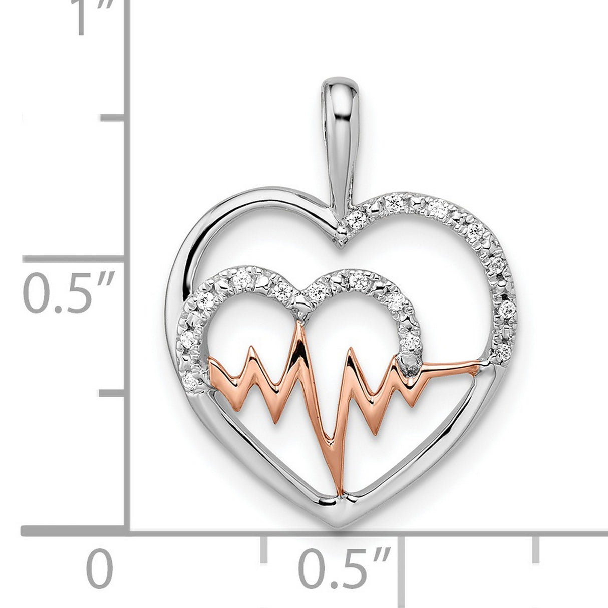 14k Two-Tone Gold Heart Pendant with Diamond Accent, Rose Gold Heartbeat Design