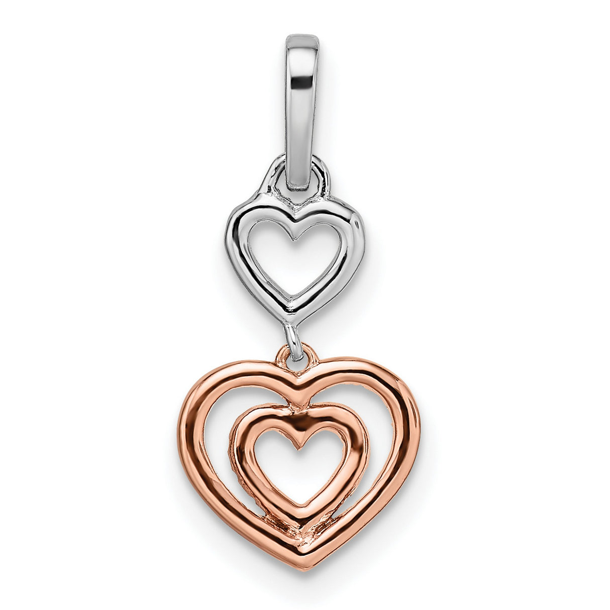 14k Two-Tone Gold Heart Pendant with Diamond Accents, Triple Interlocking Hearts Design