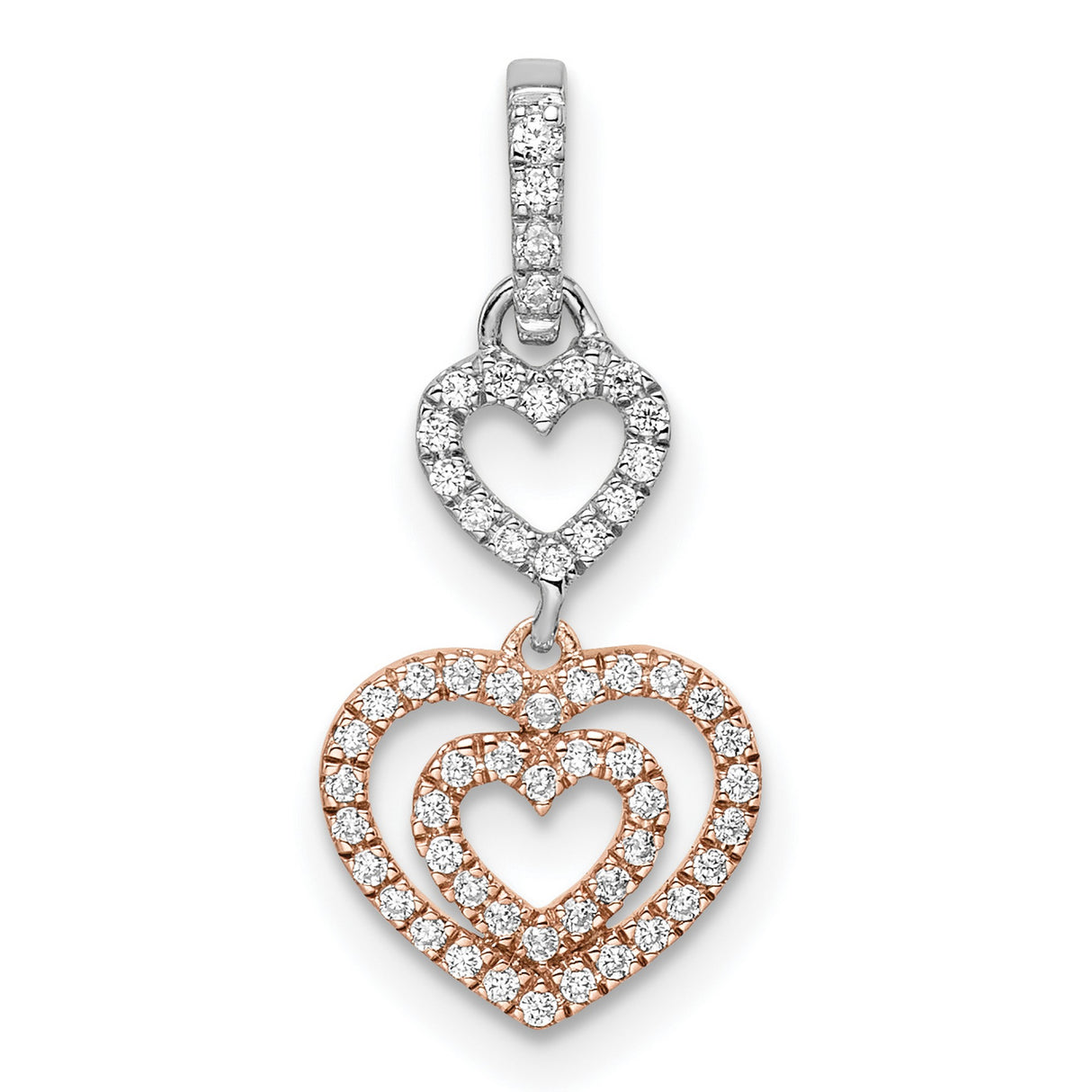 14k Two-Tone Gold Heart Pendant with Diamond Accents, Triple Interlocking Hearts Design