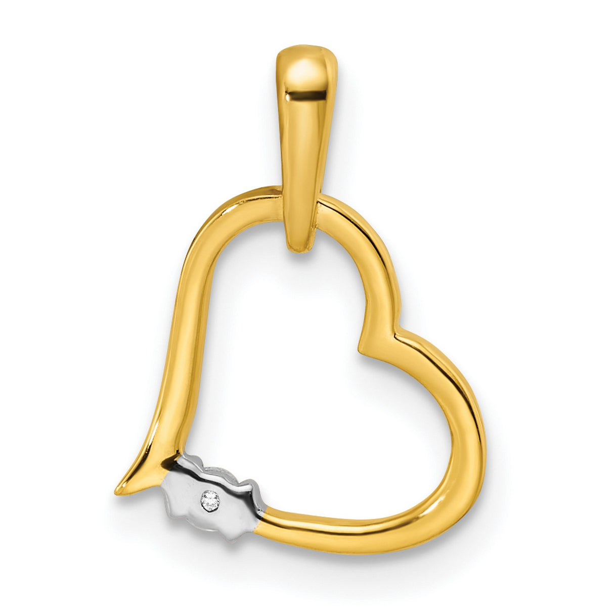 14k Two-Tone Gold Heart Pendant with Diamond Accents, Flowing Open Heart Design