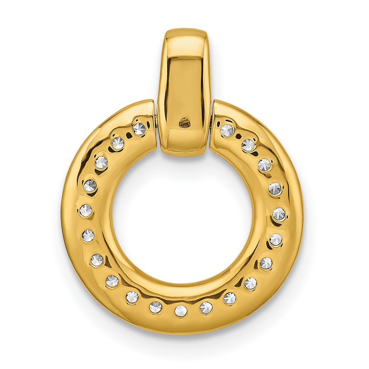14k Yellow Gold Open Circle Pendant with Diamond Accents, Minimalist Modern Style for Women