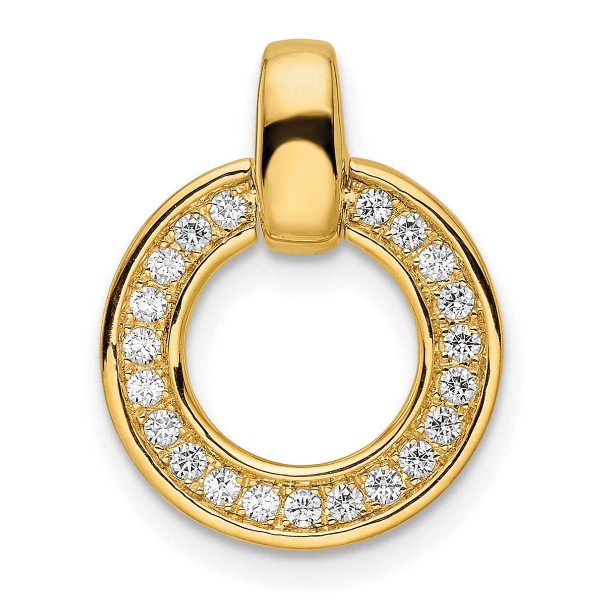 14k Yellow Gold Open Circle Pendant with Diamond Accents, Minimalist Modern Style for Women