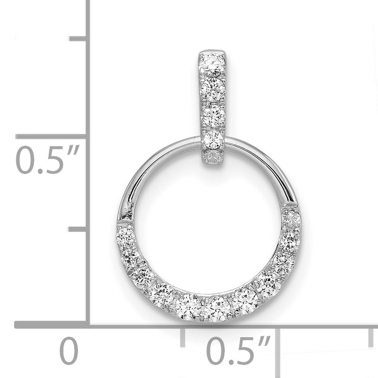 10k White Gold Circle Pendant with Round Cut White Diamonds, Half Pavé Open Design