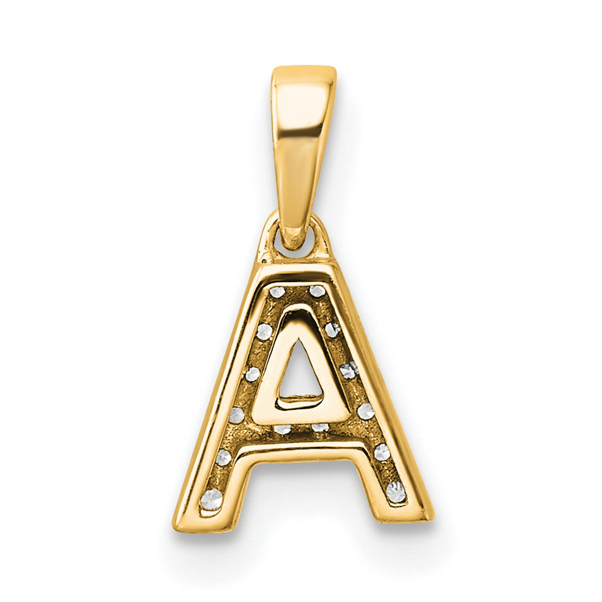Diamond Letter A Initial with Bail Charm Pendant in Real 10k Yellow Gold