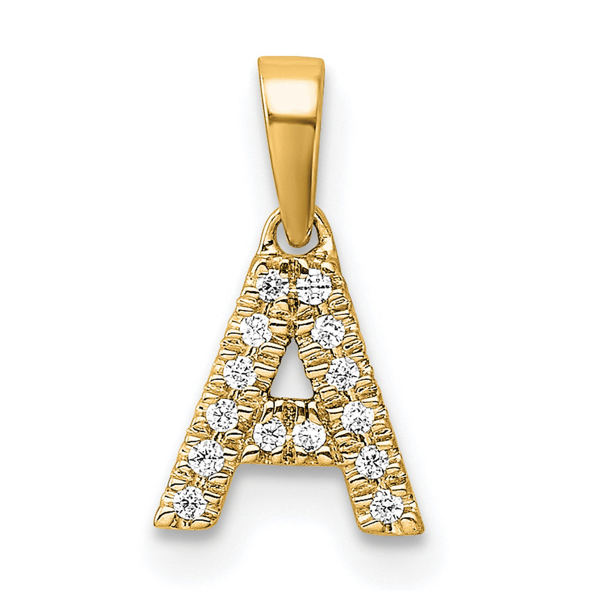 14k Yellow Gold Pendant with Clear Stones, Letter A Initial Charm for Women