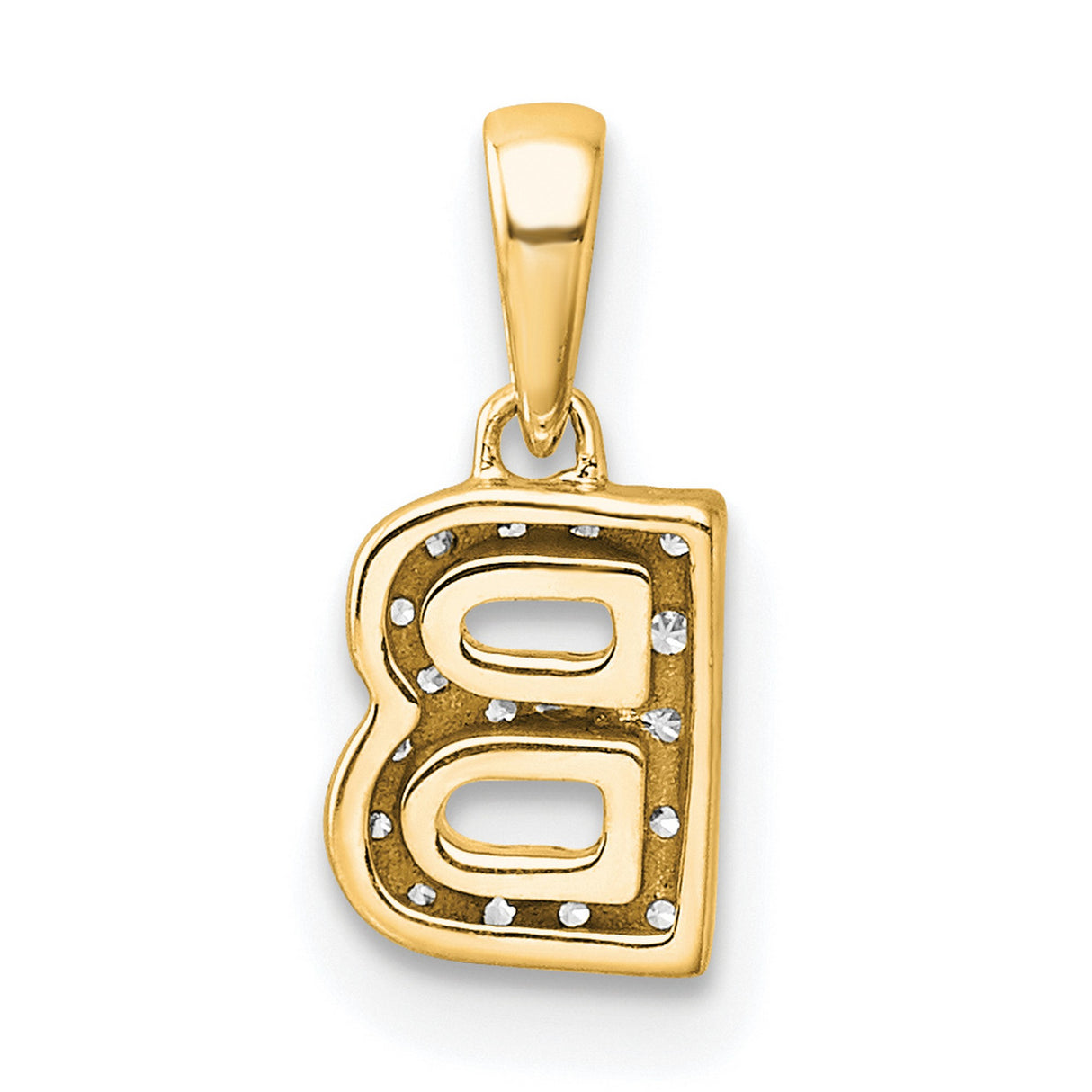 Diamond Letter B Initial with Bail Charm Pendant in Real 10k Yellow Gold