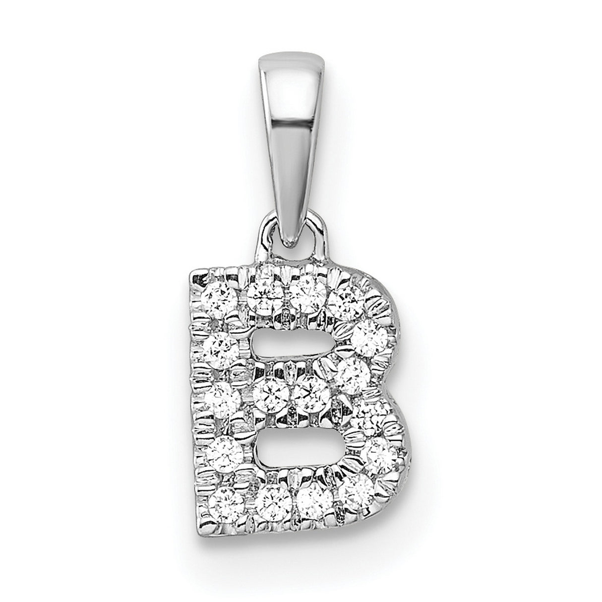 14k White Gold Letter B Pendant with Diamond Accents, Initial Charm for Women