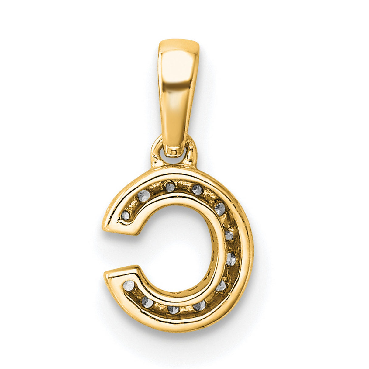 Diamond Letter C Initial with Bail Charm Pendant in Real 10k Yellow Gold