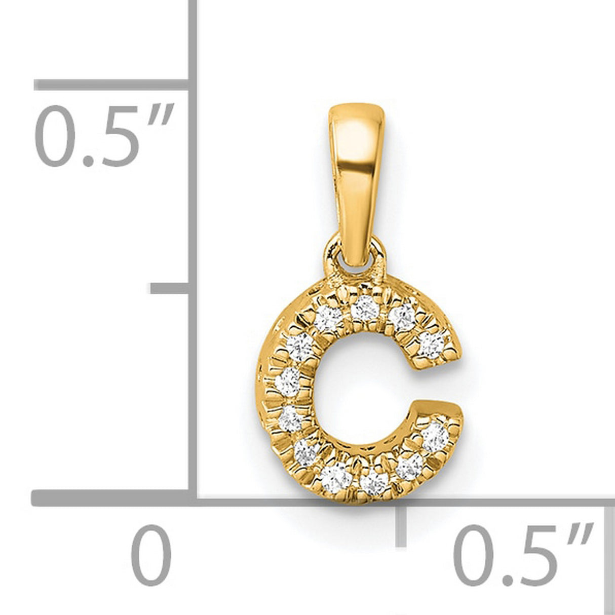 Diamond Letter C Initial with Bail Charm Pendant in Real 10k Yellow Gold