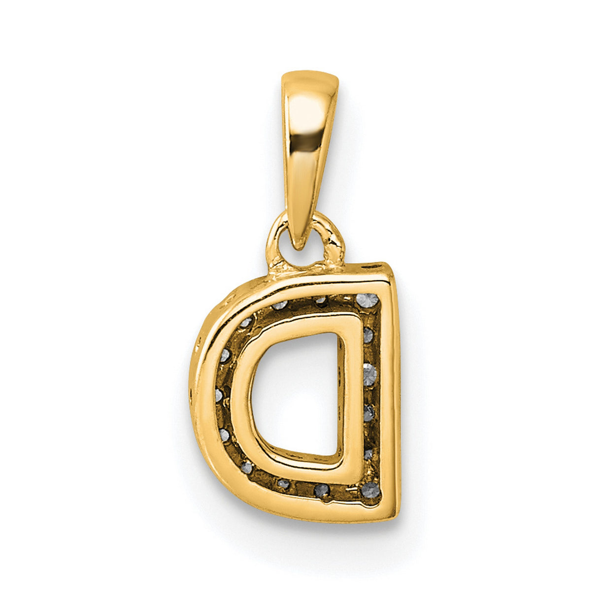 Diamond Letter D Initial with Bail Charm Pendant in Real 10k Yellow Gold