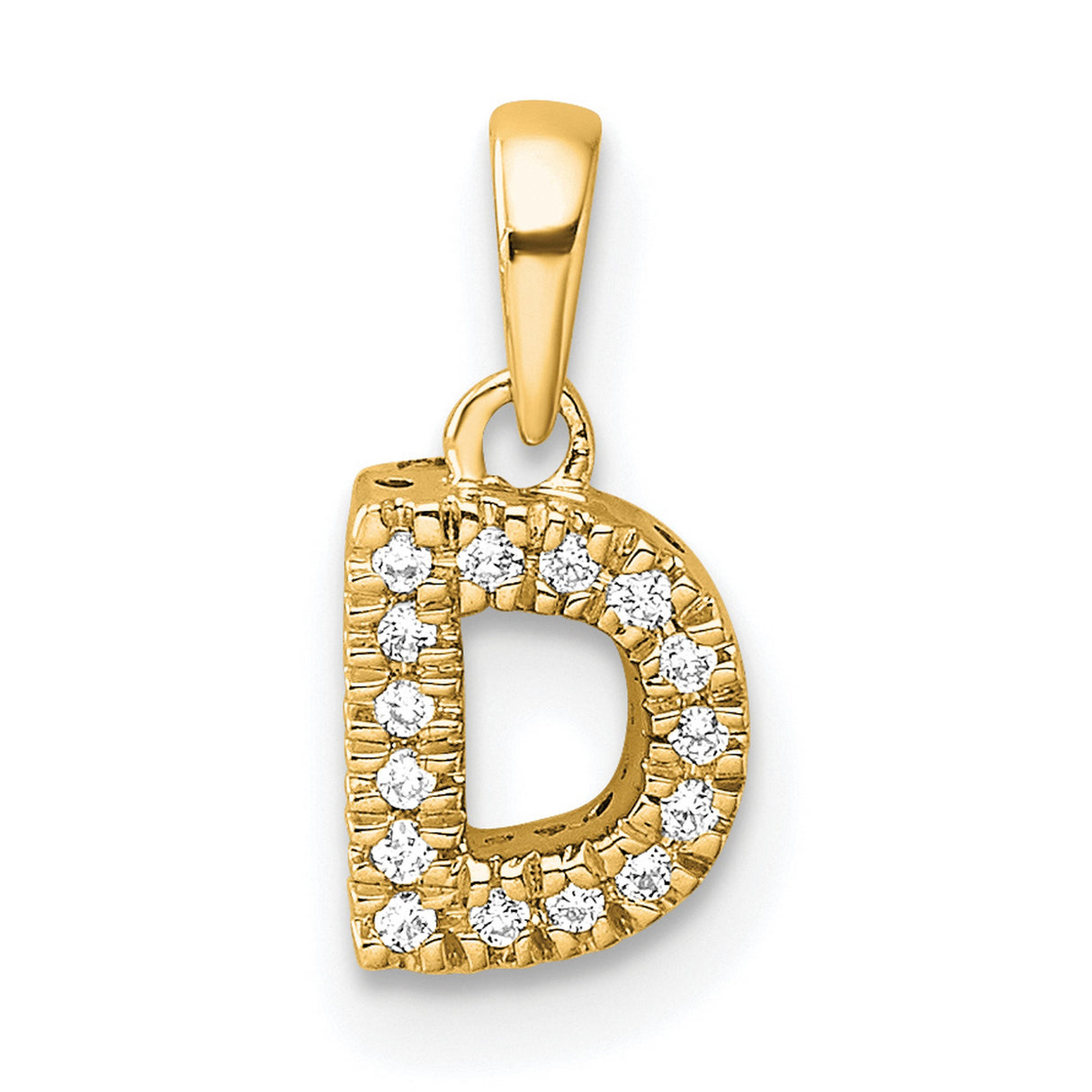 Diamond Letter D Initial with Bail Charm Pendant in Real 10k Yellow Gold