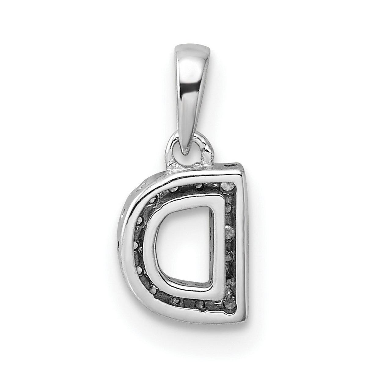 14k White Gold Letter D Pendant with Pavé Diamond Setting, Personalized Initial Charm
