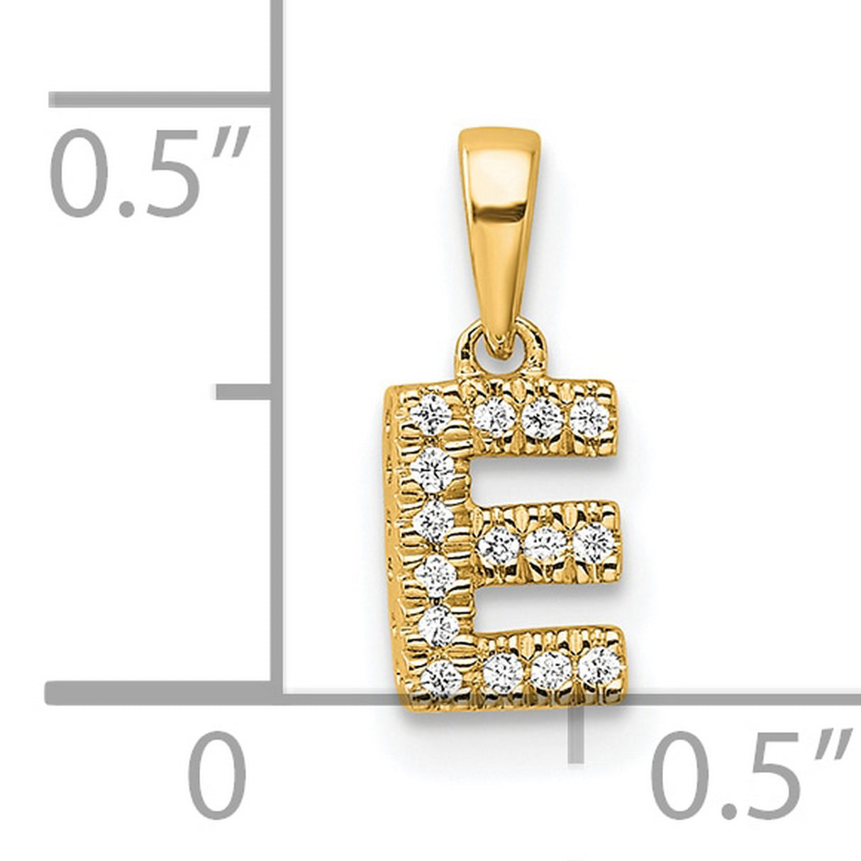 14k Yellow Gold Letter E Pendant with Round White Diamonds, Initial Charm for Women or Unisex