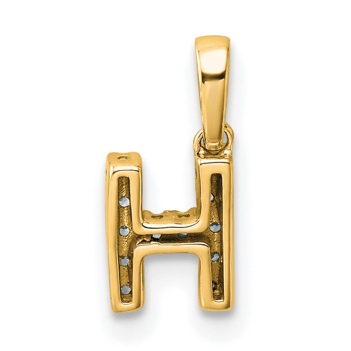 Diamond Letter H Initial with Bail Charm Pendant in Real 10k Yellow Gold
