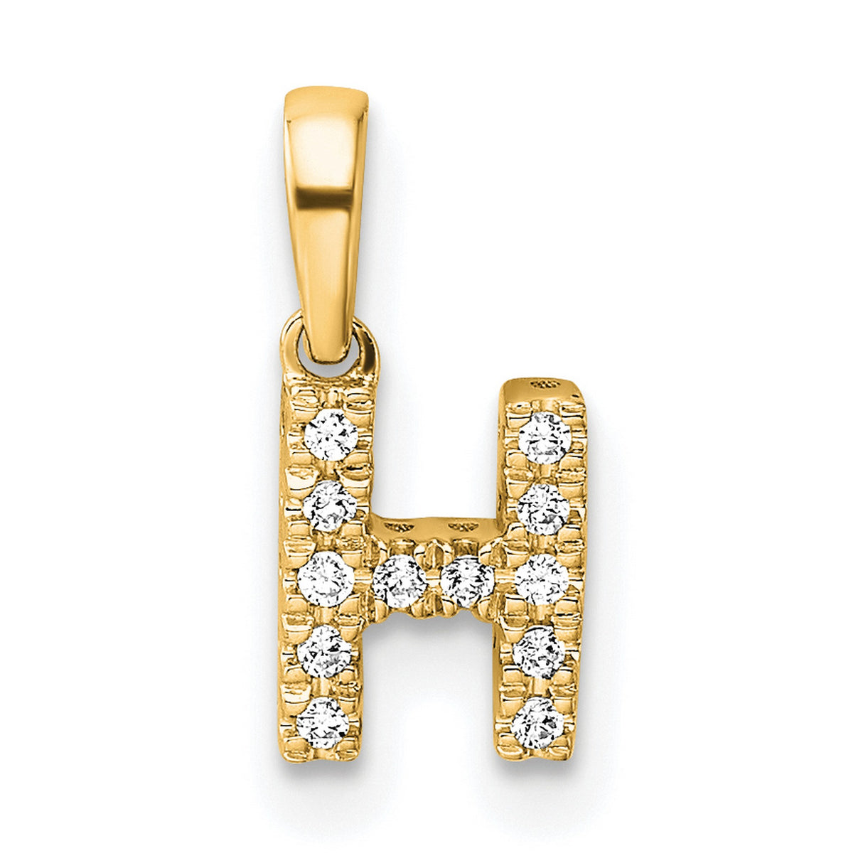 Diamond Letter H Initial with Bail Charm Pendant in Real 10k Yellow Gold