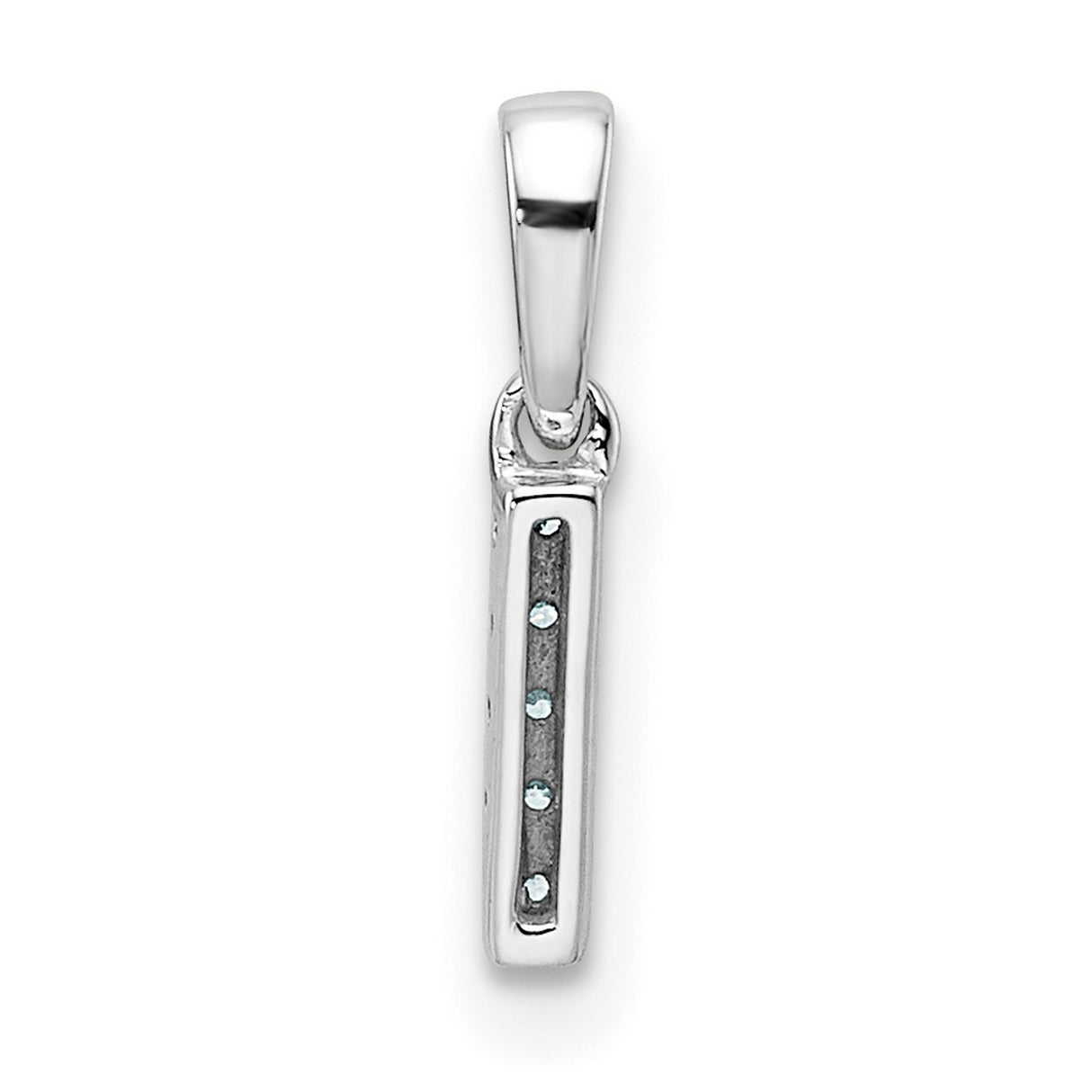 14k White Gold Vertical Bar Pendant with Row of Small Round Diamonds, Minimalist Design