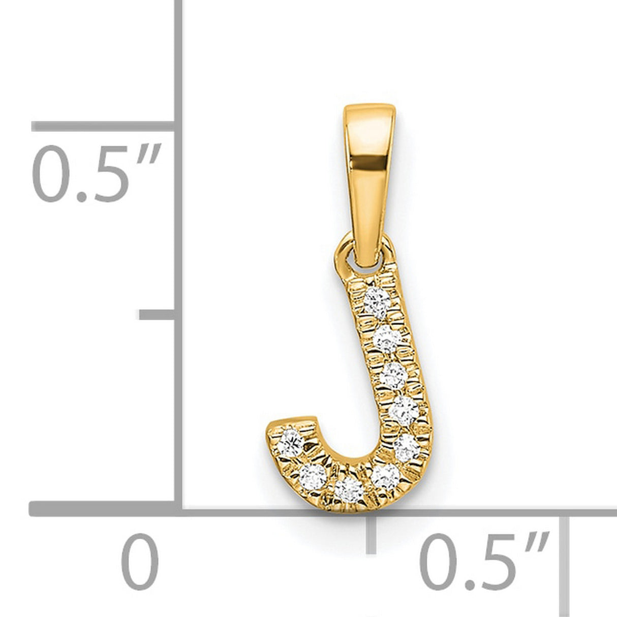 Diamond Letter J Initial with Bail Charm Pendant in Real 10k Yellow Gold