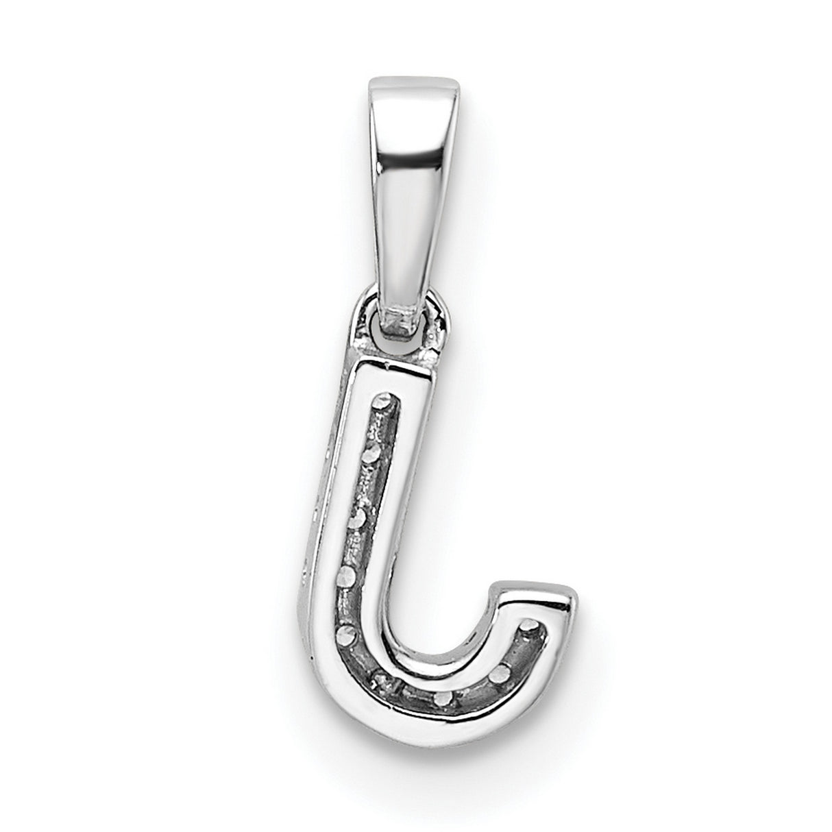 14k White Gold Diamond Letter J Pendant, Pavé Set Initial Charm for Women