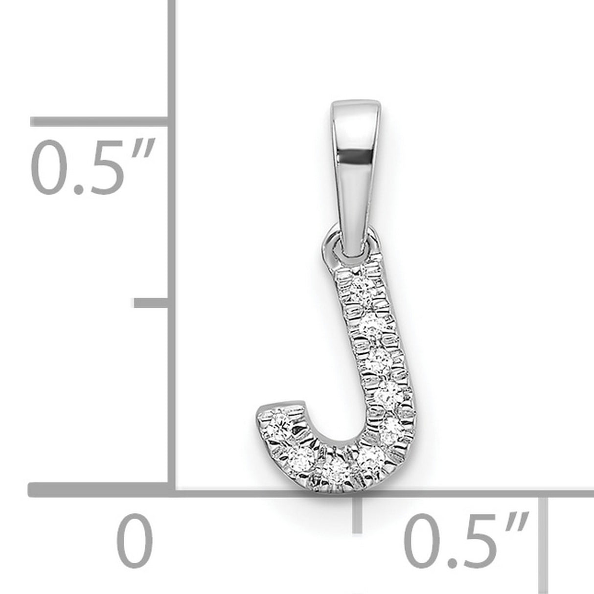 14k White Gold Diamond Letter J Pendant, Pavé Set Initial Charm for Women