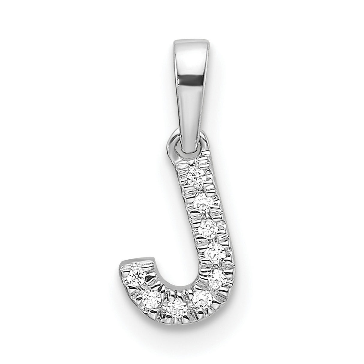 14k White Gold Diamond Letter J Pendant, Pavé Set Initial Charm for Women