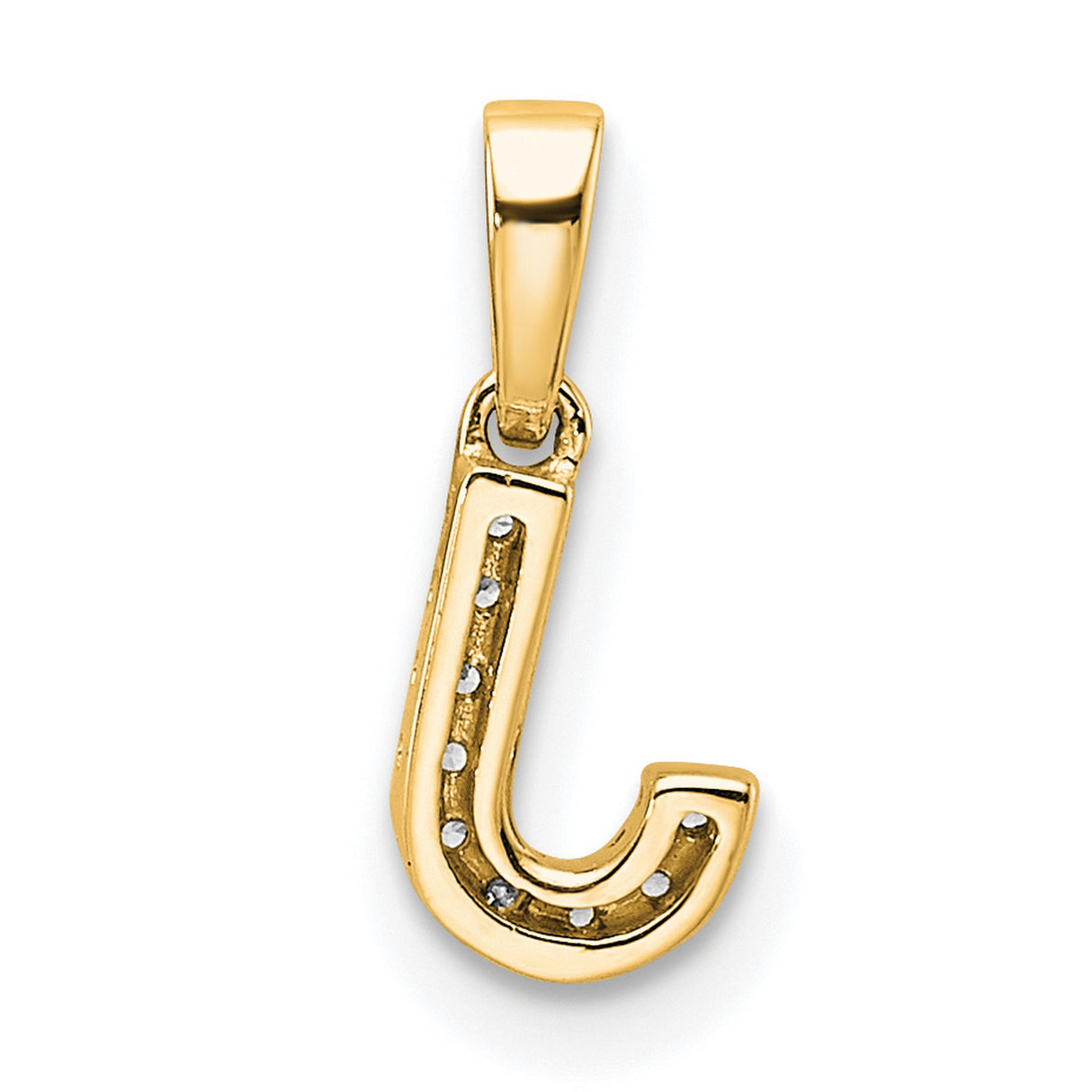 14k Yellow Gold Script Letter J Pendant with Round White Gemstones, Dainty Initial Charm