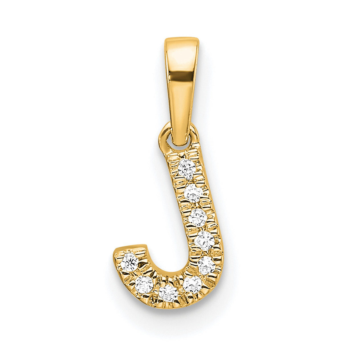 14k Yellow Gold Script Letter J Pendant with Round White Gemstones, Dainty Initial Charm