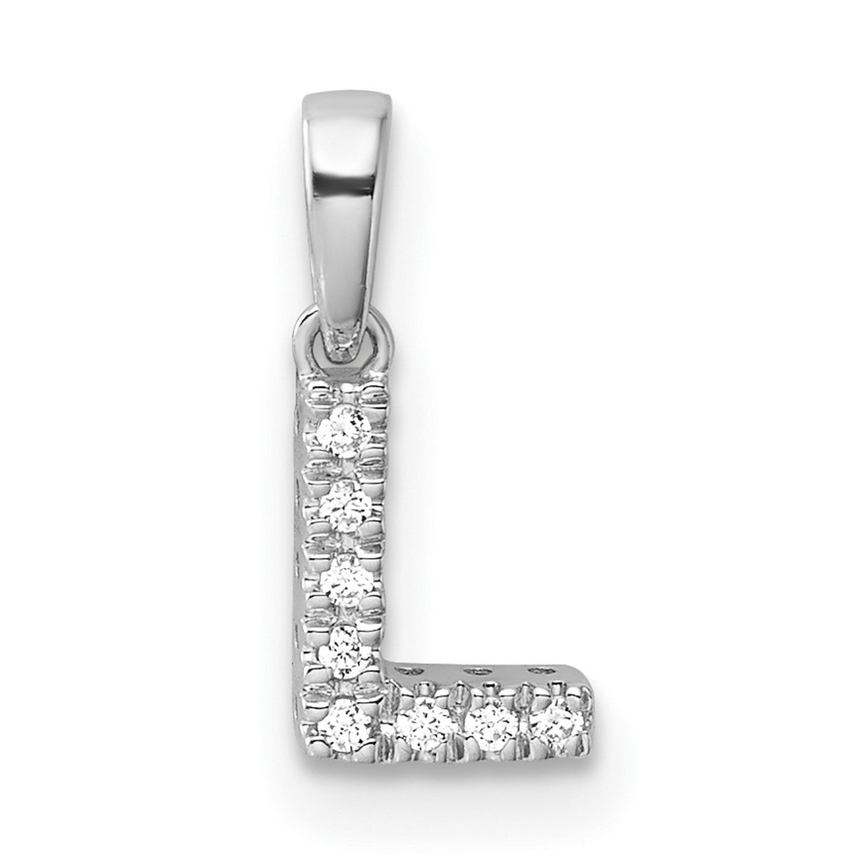 14k White Gold Diamond L Initial Pendant, Prong-Set Alphabet Charm for Women