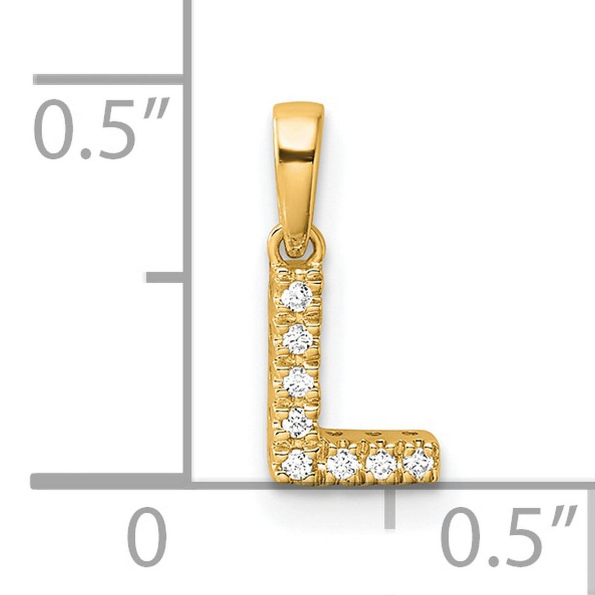 14k Yellow Gold Initial Pendant with White Diamond Accents, Block Letter L Charm