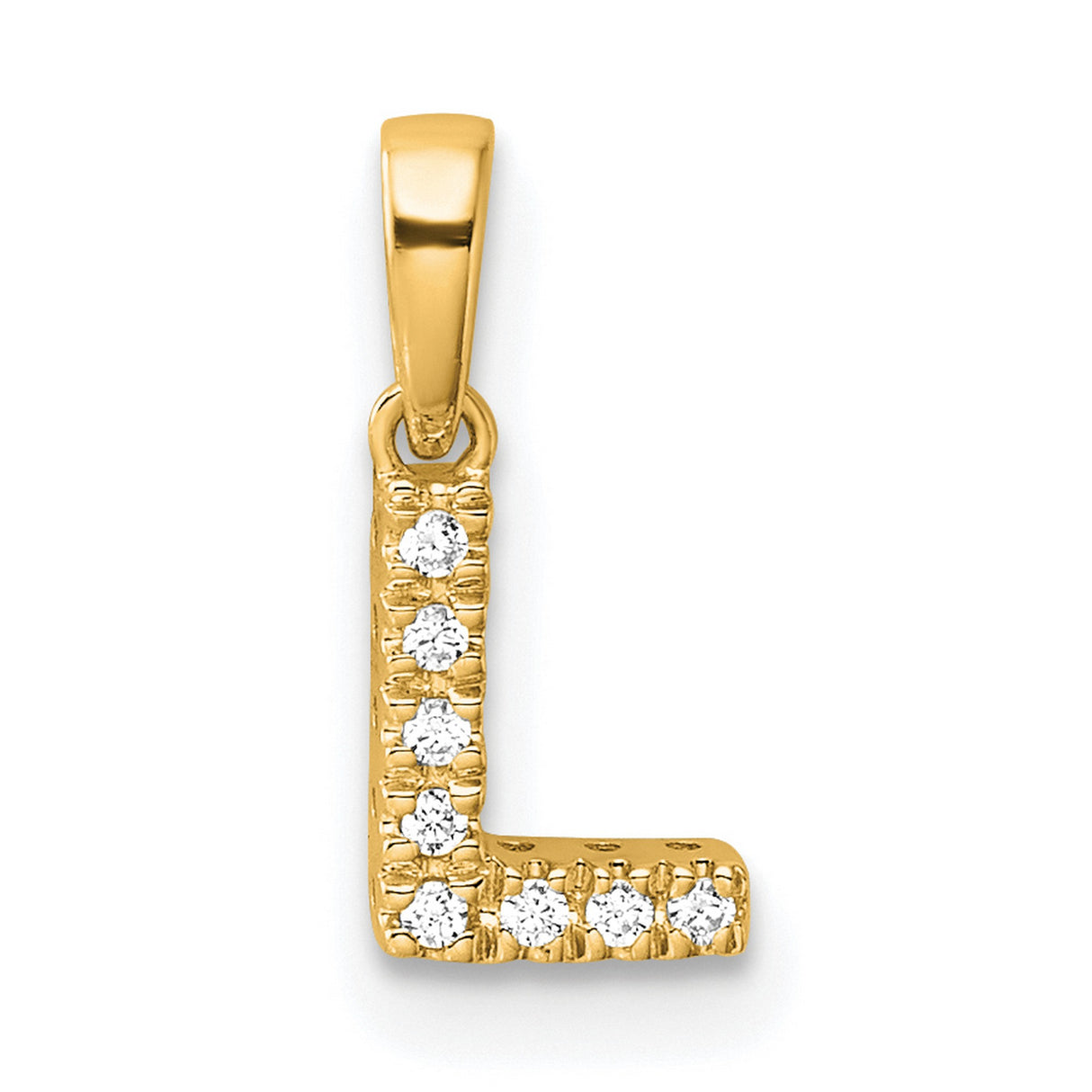 14k Yellow Gold Initial Pendant with White Diamond Accents, Block Letter L Charm