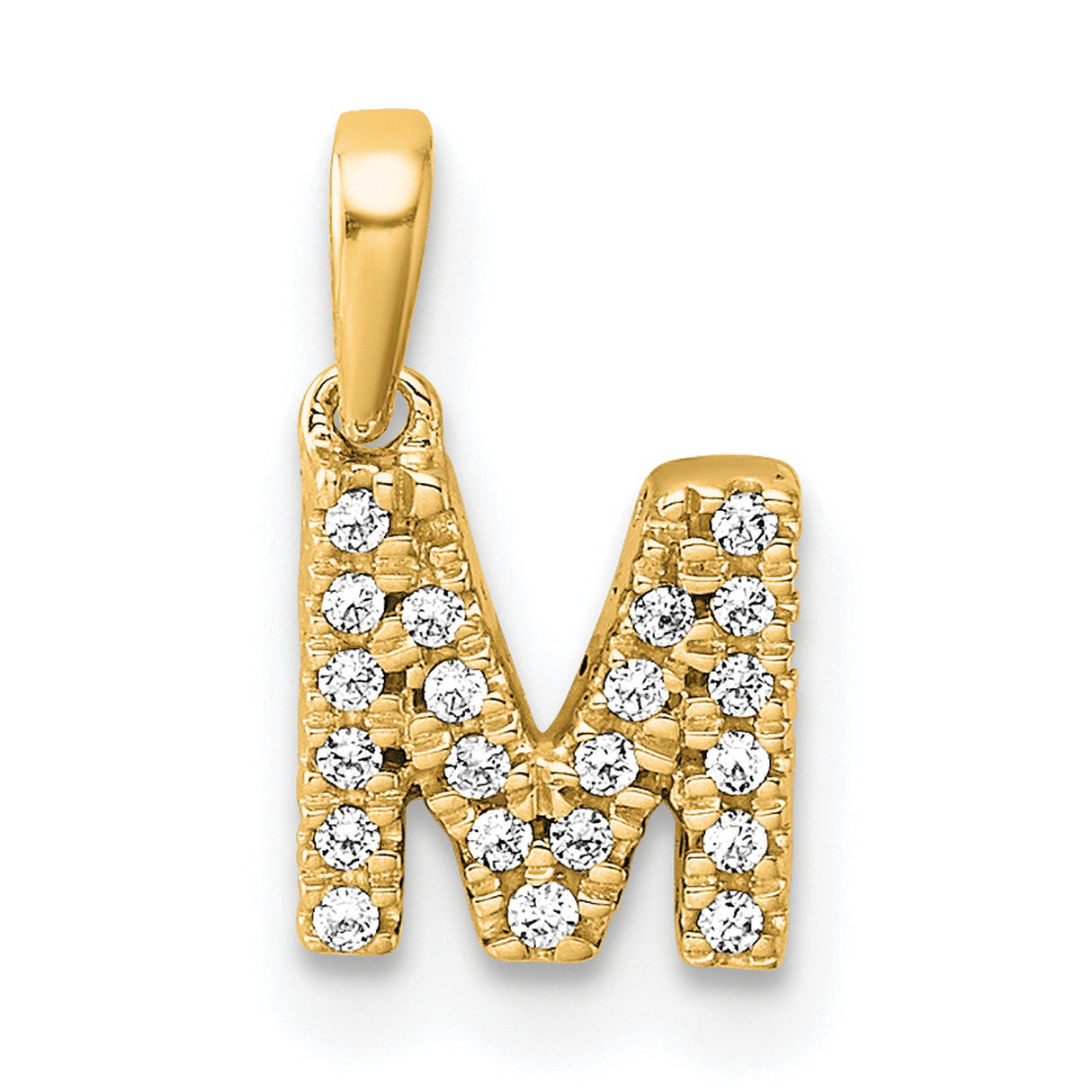 Diamond Letter M Initial with Bail Charm Pendant in Real 10k Yellow Gold