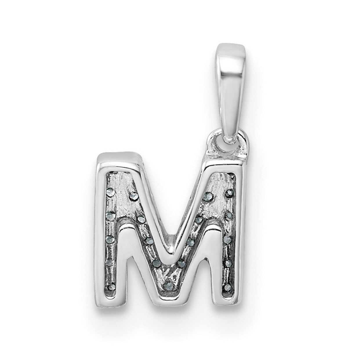 14k White Gold Diamond Initial M Pendant, Block Letter Monogram Charm for Women