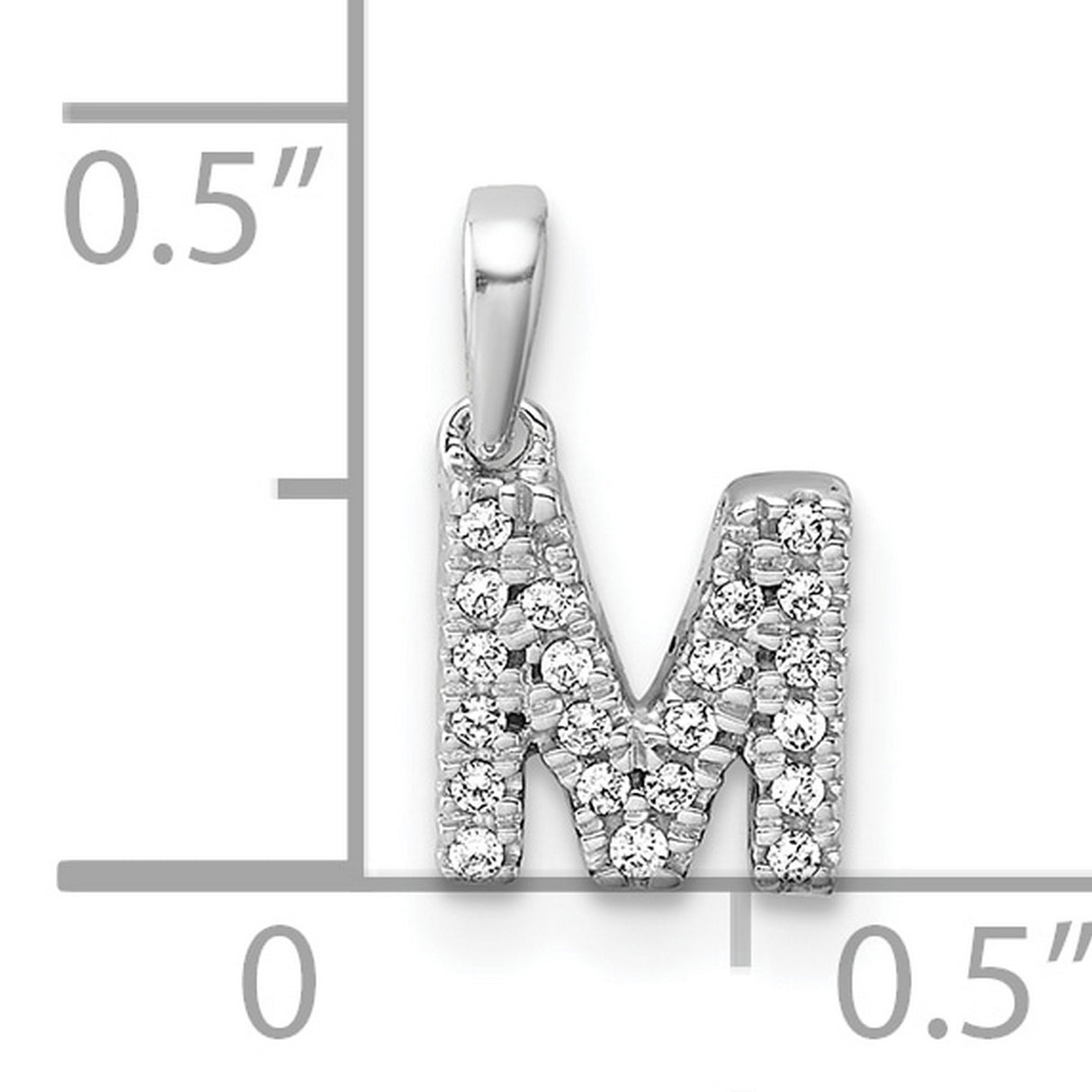 14k White Gold Diamond Initial M Pendant, Block Letter Monogram Charm for Women