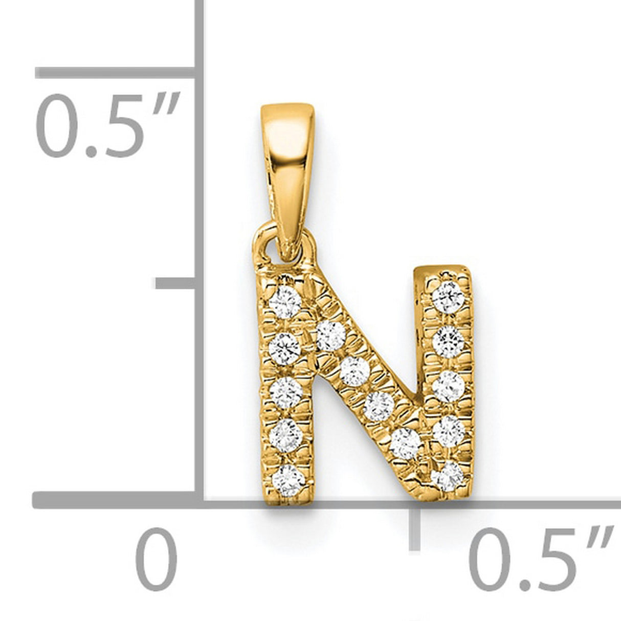 Diamond Letter N Initial with Bail Charm Pendant in Real 10k Yellow Gold