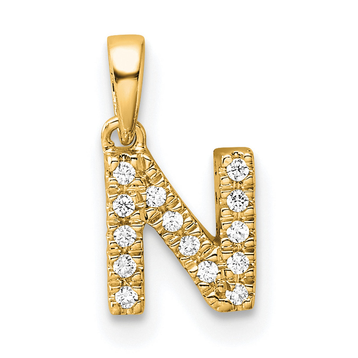 Diamond Letter N Initial with Bail Charm Pendant in Real 10k Yellow Gold