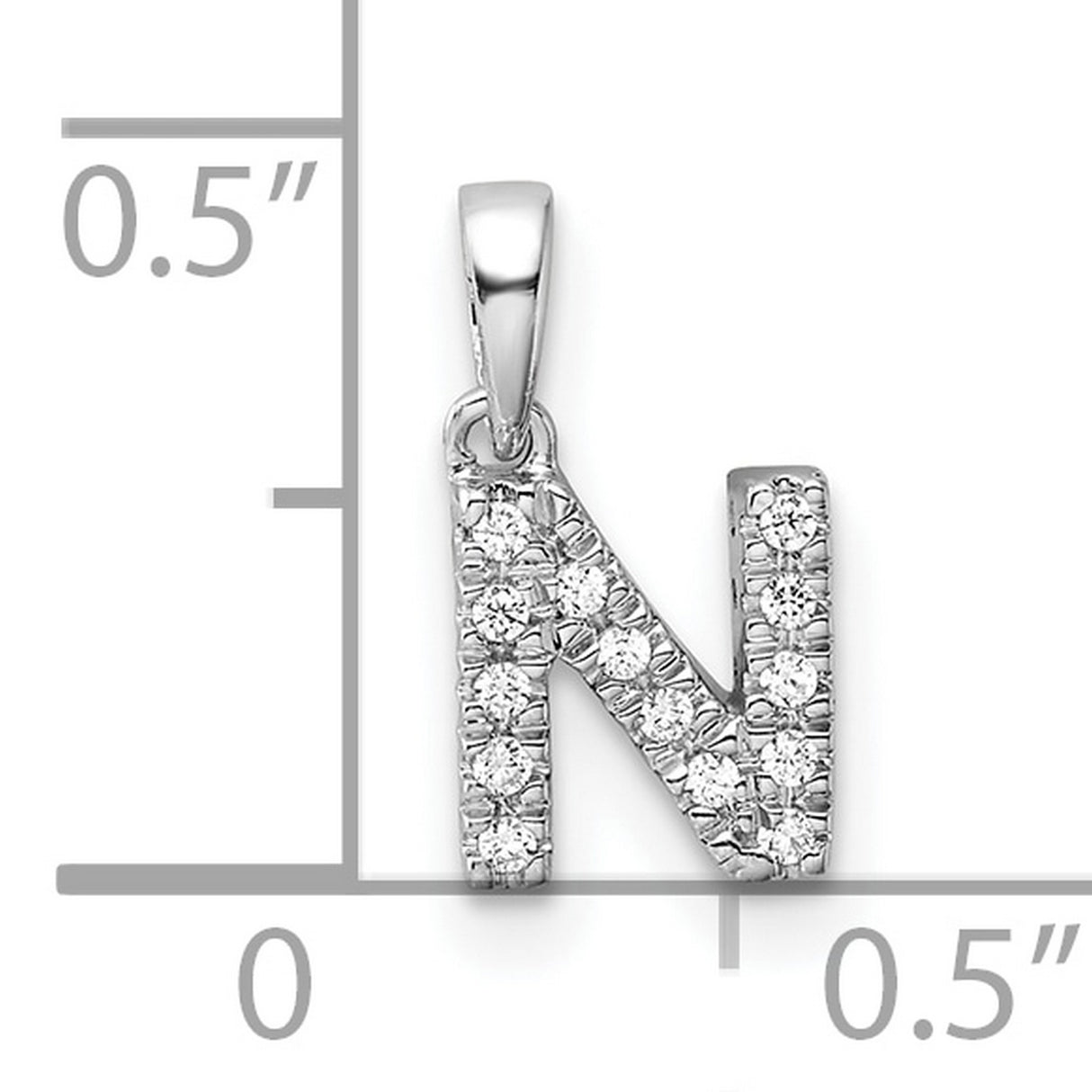 14k White Gold Letter N Pendant with Pave Diamonds, Block Initial Monogram Charm