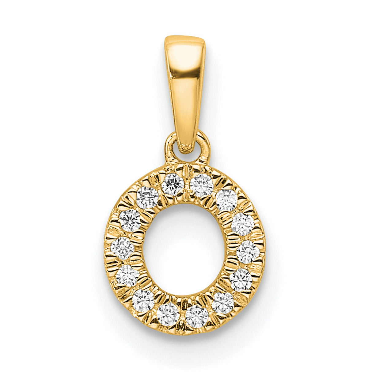14k Yellow Gold Open Circle Pendant with Textured Halo and White Stones, Minimalist Eternity Jewelry
