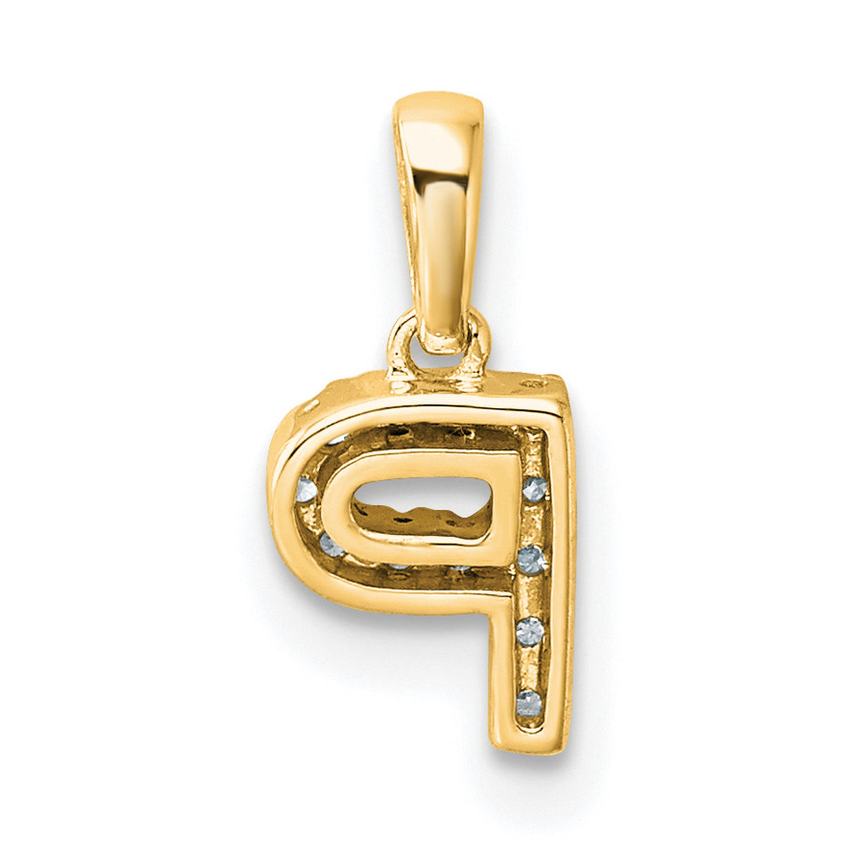 Diamond Letter P Initial with Bail Charm Pendant in Real 10k Yellow Gold