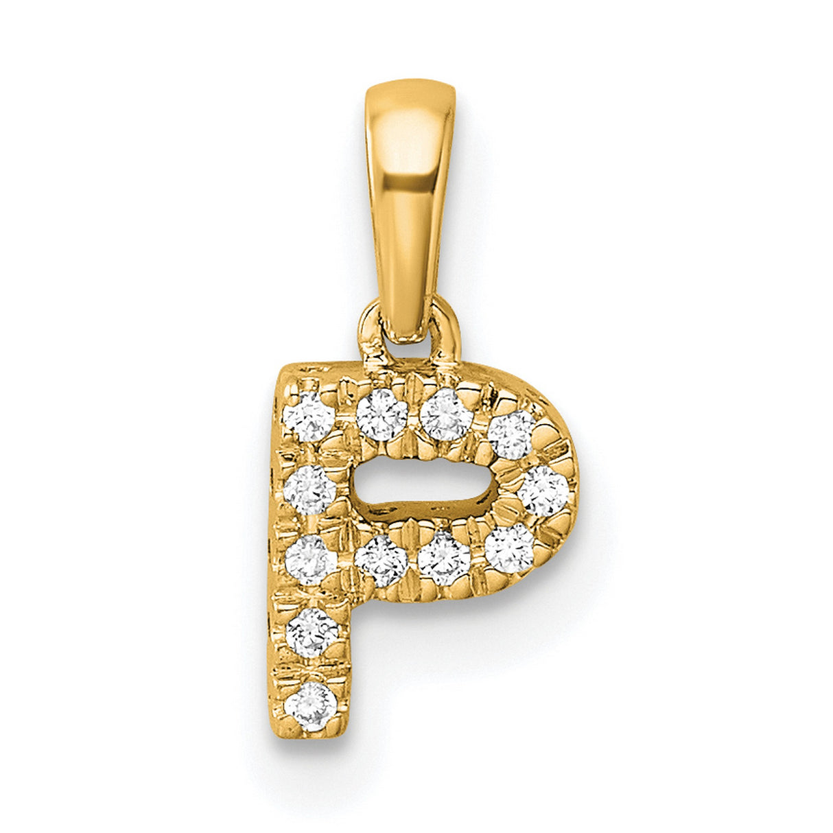Diamond Letter P Initial with Bail Charm Pendant in Real 10k Yellow Gold